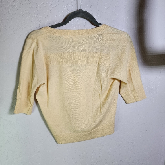 Moth x Anthropologie Yellow Scallop Cotton And Wool Cropped Cardigan Size Small - Picture 4 of 5